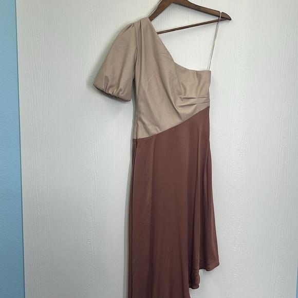 Anthropologie - NWT Faux Leather One Shoulder Asymmetrical Midi Dress Size 6 - Picture 14 of 15